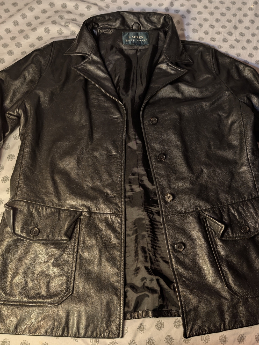 Lauren Ralph Lauren Black Leather Trench Coat